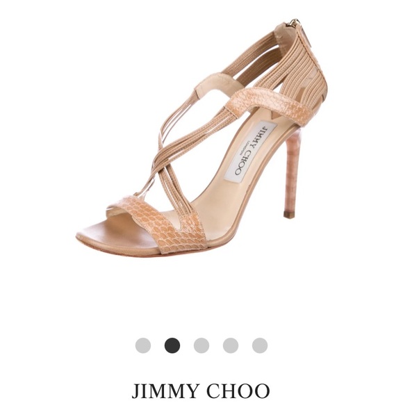 EUC Jimmy Choo neutral snakeskin sandal strappy heel - Picture 1 of 5